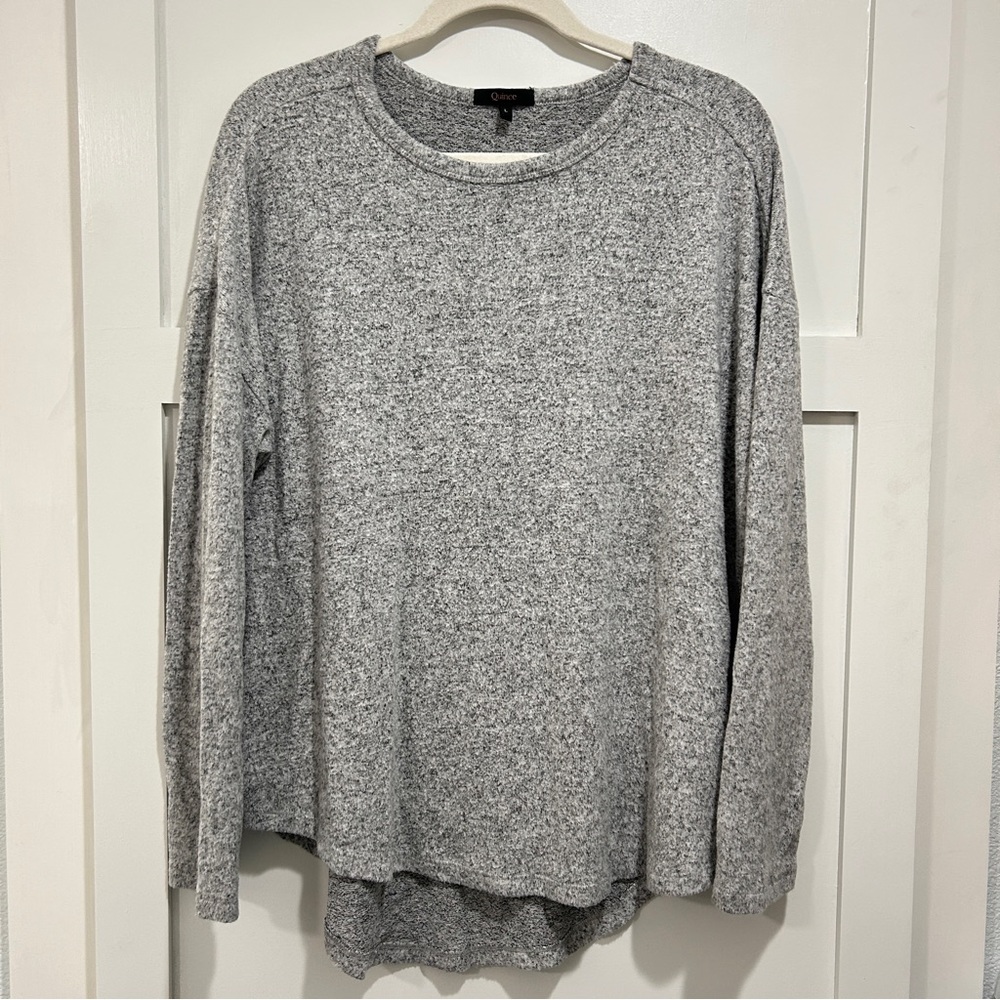 Quince Women's Brushed Long Sleeve Lounge Tee Large Heather Gray Relaxed